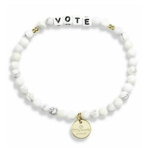 NEW Little Words Project White Marble beads VOTE Stretch Bracelet